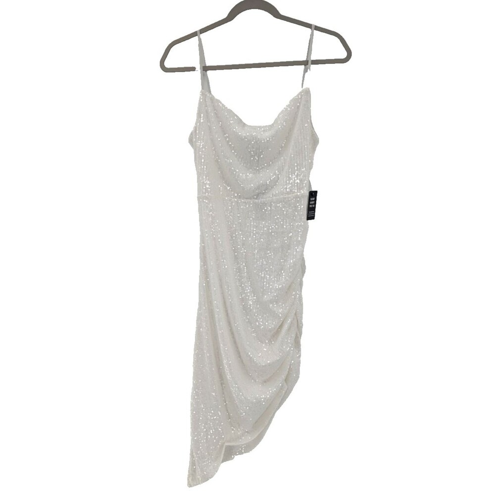 Express White Sequin Sleeveless High Low Asymmetrical Bodycon Mini Dress Size XS